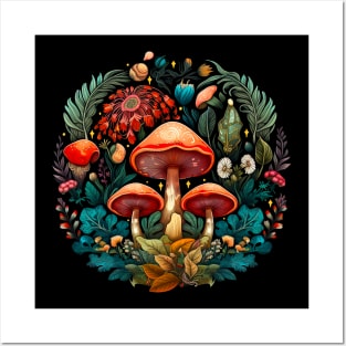 Mushrooms and floral Posters and Art